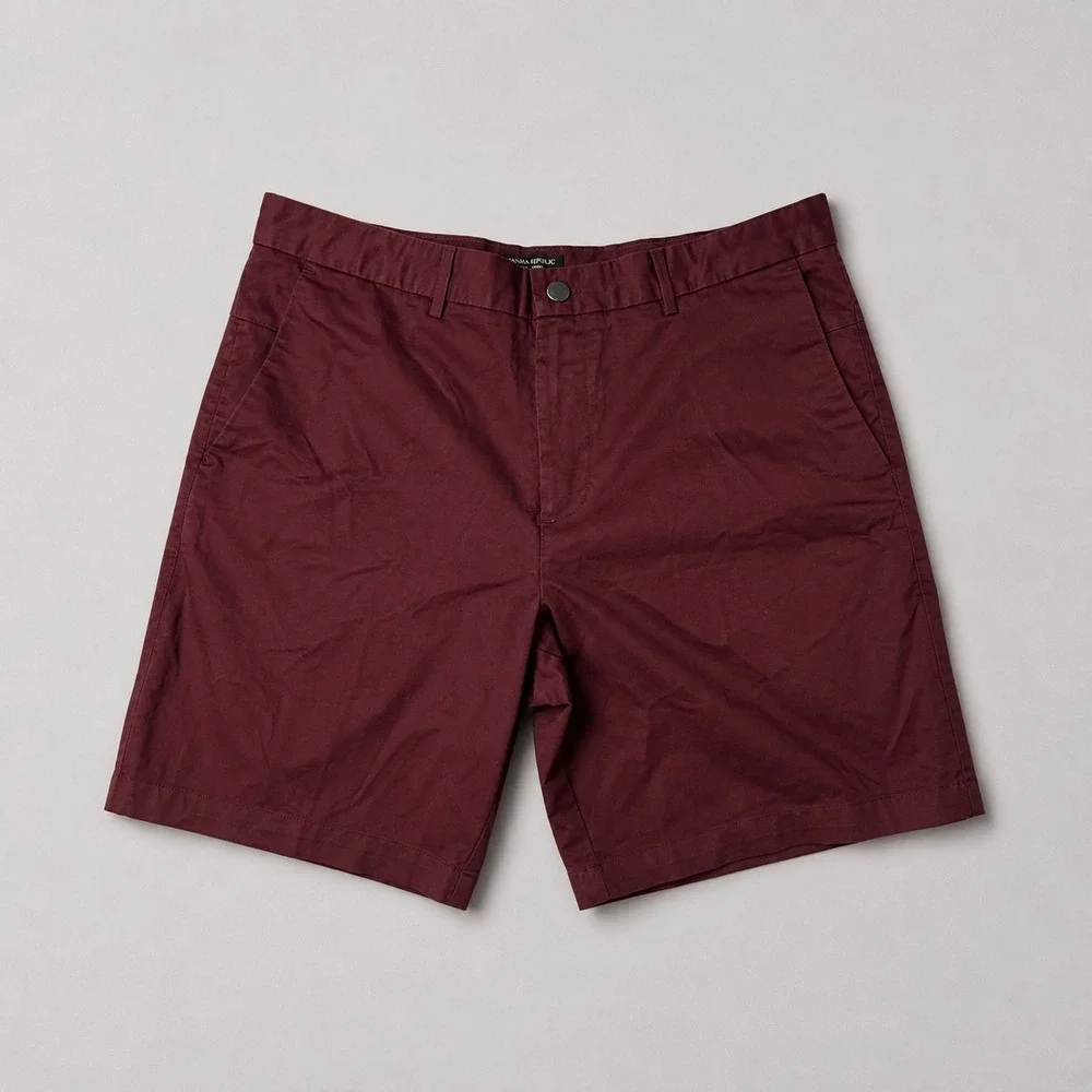 Banana Republic Aiden Shorts Mens 35 Burgundy Flat Front Casual Chino Stretch